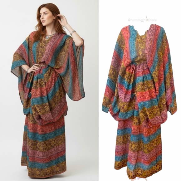 Vintage Dresses & Skirts - Boho Kaftan and Maxi Skirt Set Upcycled Vintage 70s One Size Fits Up to 3XL